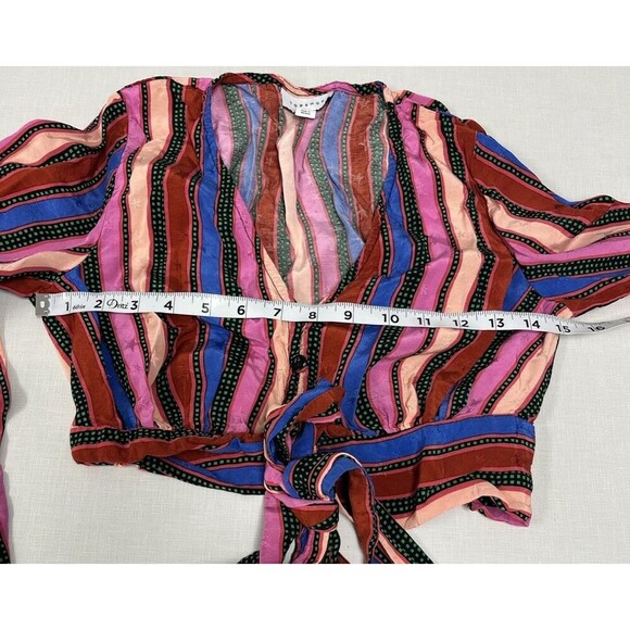 Topshop Striped Long Sleeve Tie Front Crop Top Stars 4th of July Women’s Size 2 - Picture 7 of 15
